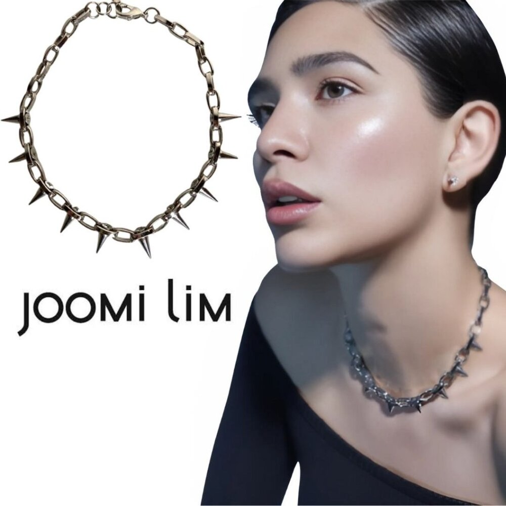 JOOMI LIM Silver Rhodium PlatedBrass EDEN Spike Punk Chain 17" Choker Necklace